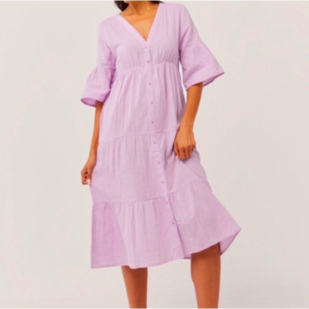 Pact Lavender Tiered Midi Dress